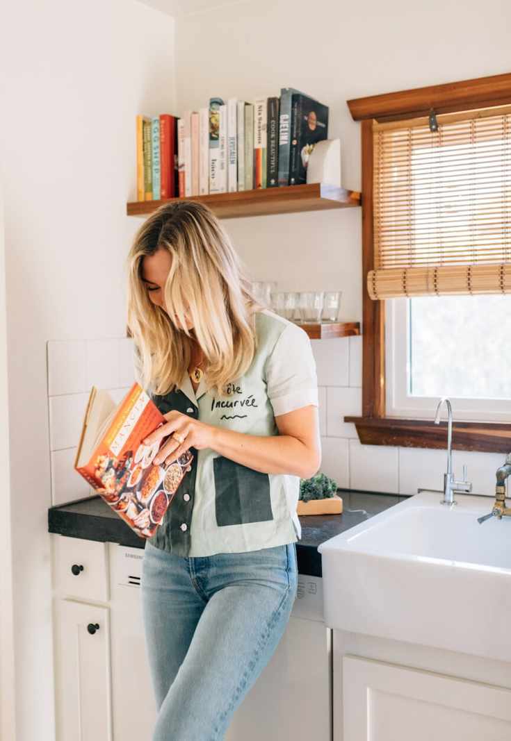 cookbooks and glassware, olivia muniak kitchen