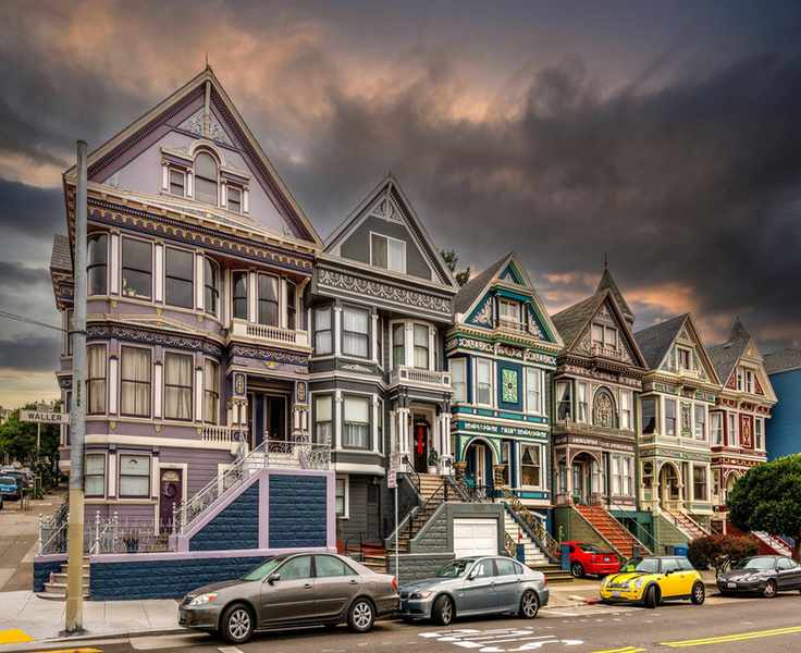 Row of coloured Victorian houses