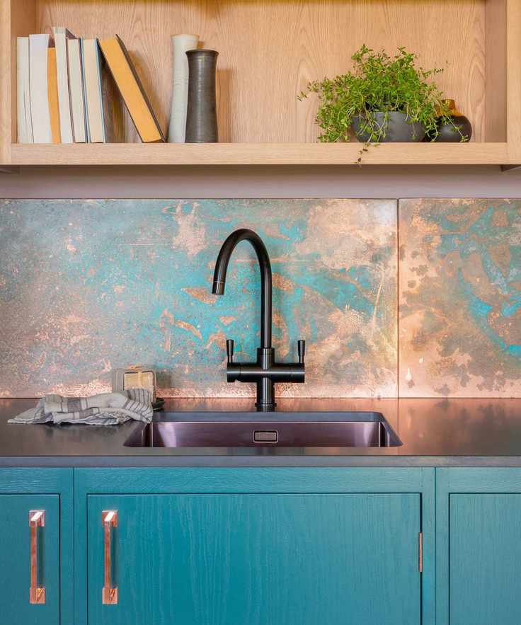 Metal backsplash ideas with natural patina
