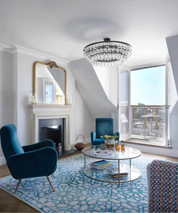 Living room with blue accents