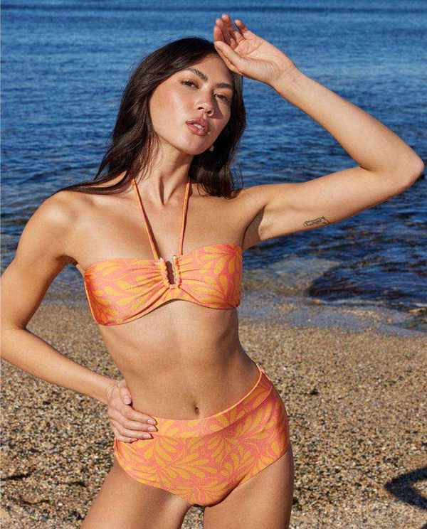 Vibrant Orange Floral Bandeau Bikini Top
