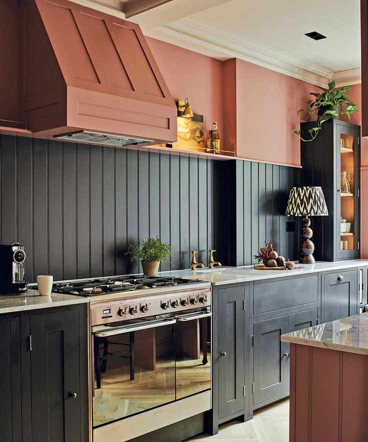 Colorful kitchen with color contrast on cabinets