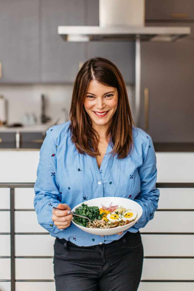 warm farro bowl with roasted cauliflower and kale