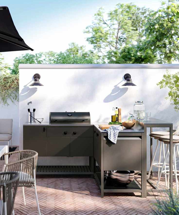 IKEA's BÅTSKÄR Outdoor L-Shaped Kitchen with bar seating