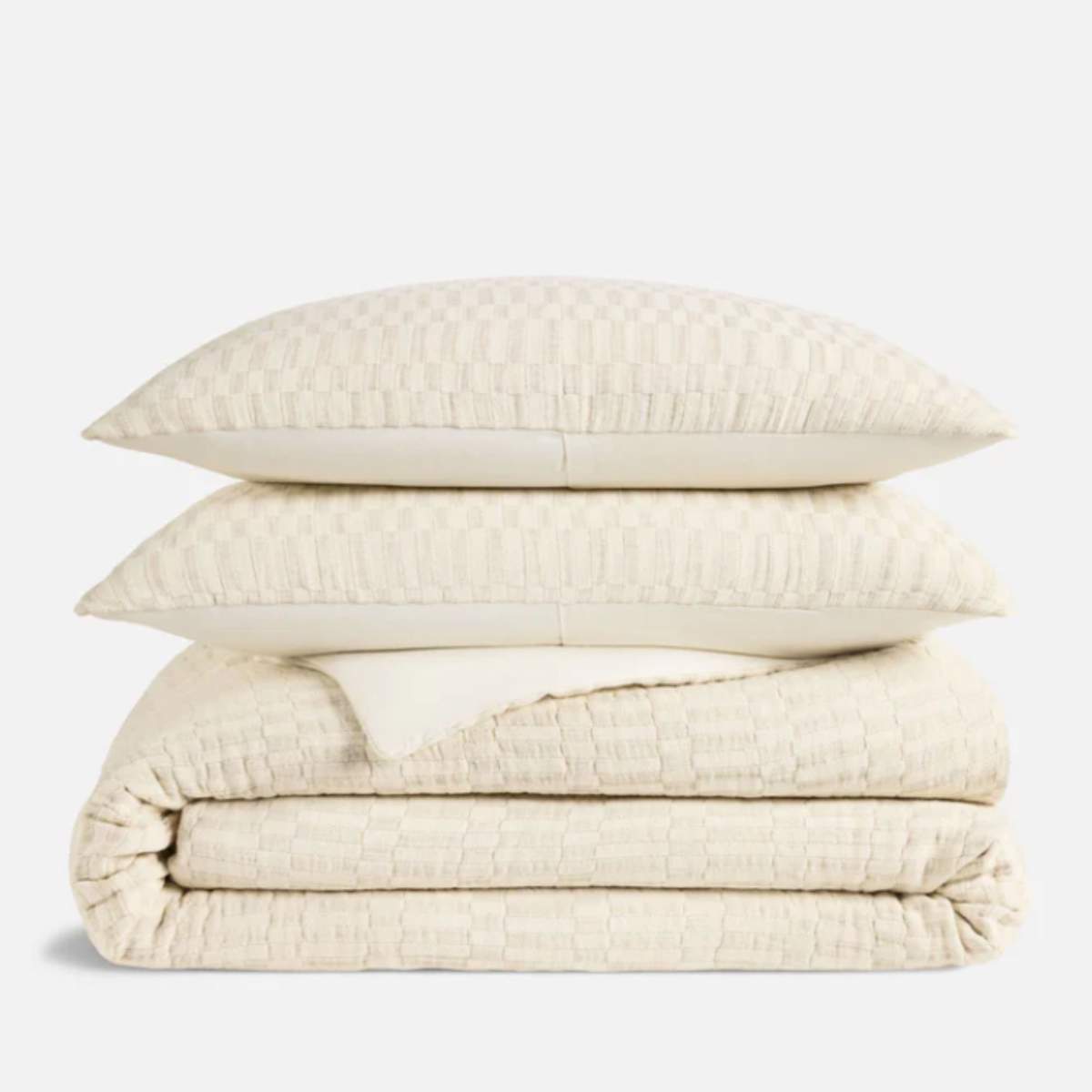 Ecru Woven Checkerboard Duvet Set