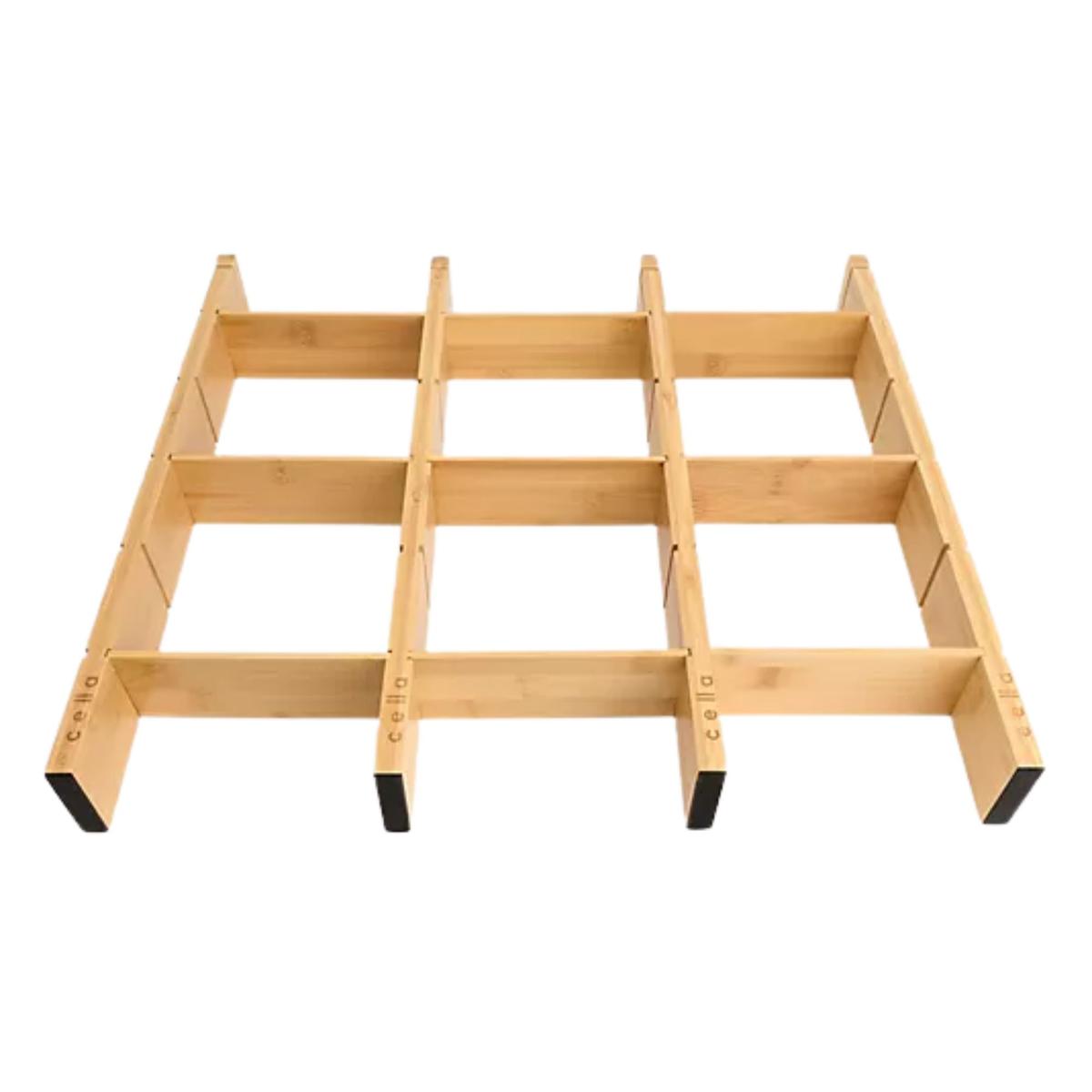 A wooden drawer organizer