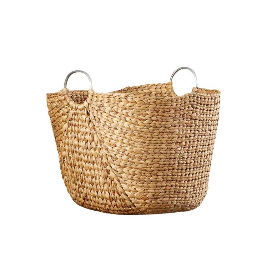 A woven seagrass storage basket