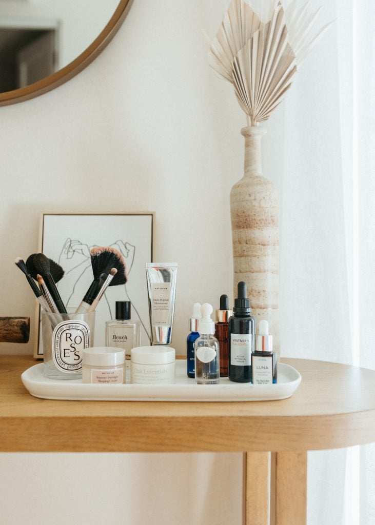 skincare products bathroom