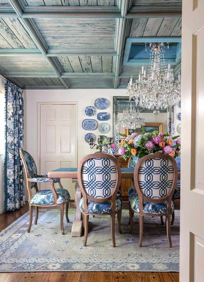 Charming dining room with blue and white decor