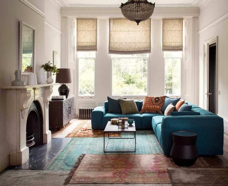 living area with couch and fireplace