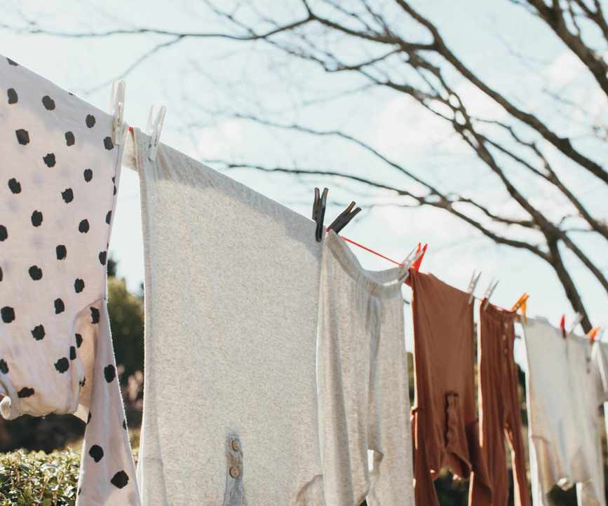 Clothes hanging on a washing line drying