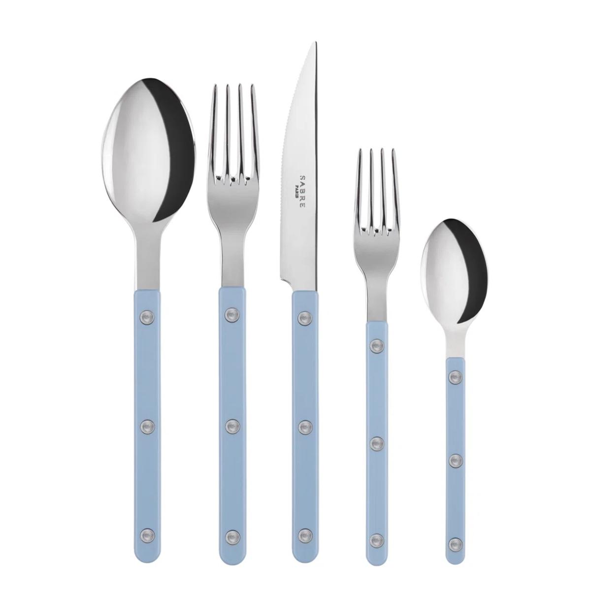 set of utensils with blue handles