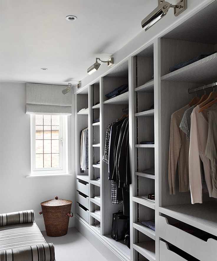 Clothes storage ideas including grey walk-in wardrobes