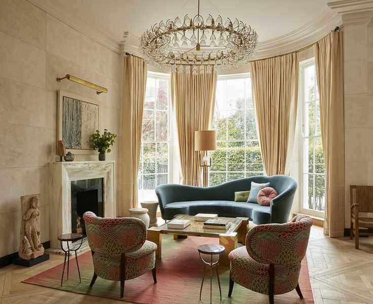 Living room with chandelier