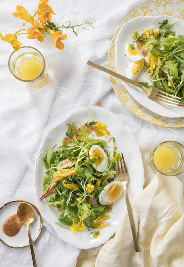 baby greens with beet leaves, soft boiled egg and hot guava dressing_vitamin c foods