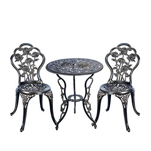 C/g 3 Piece Bistro Set, Outdoor Patio Table, Anti-Rust Cast Aluminum for Front Porch & Yard (antique Copper)