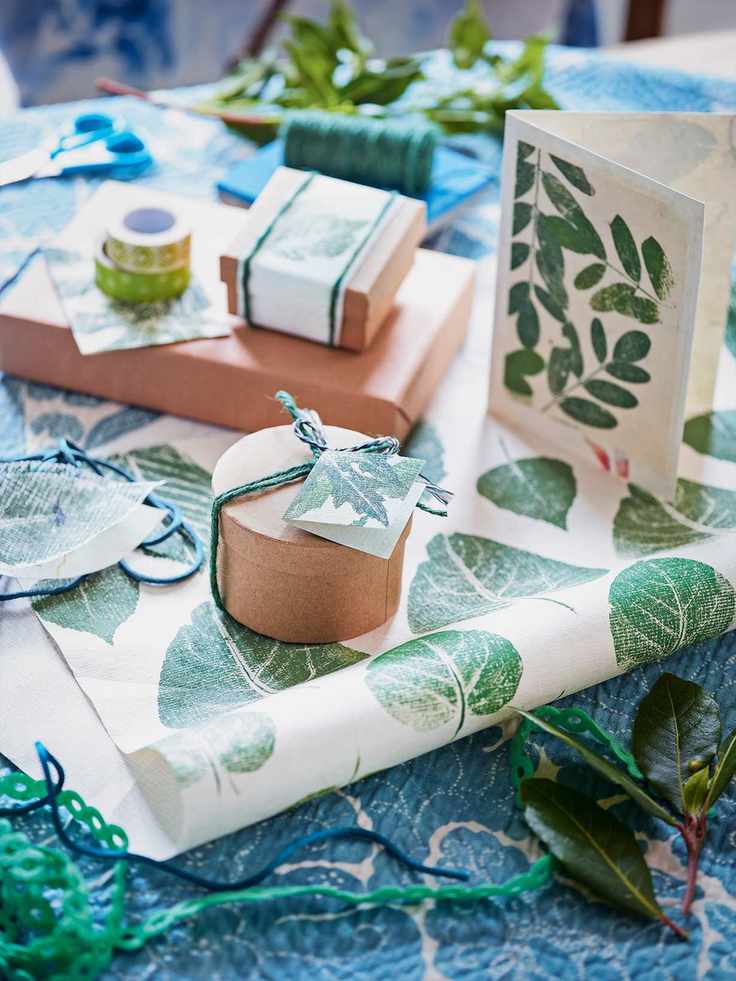 Leaf printed gift wrap
