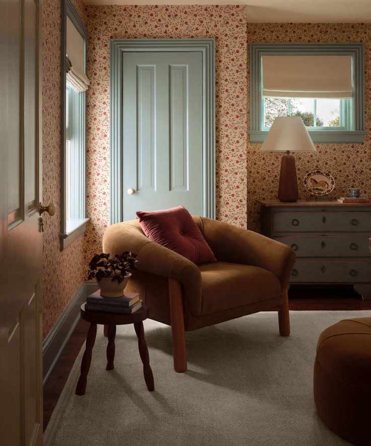 cozy wallpapered bedroom