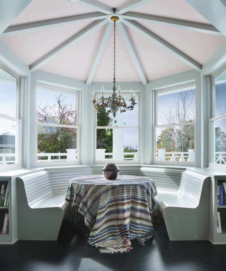 Breakfast nook located in a Victorian house's turret