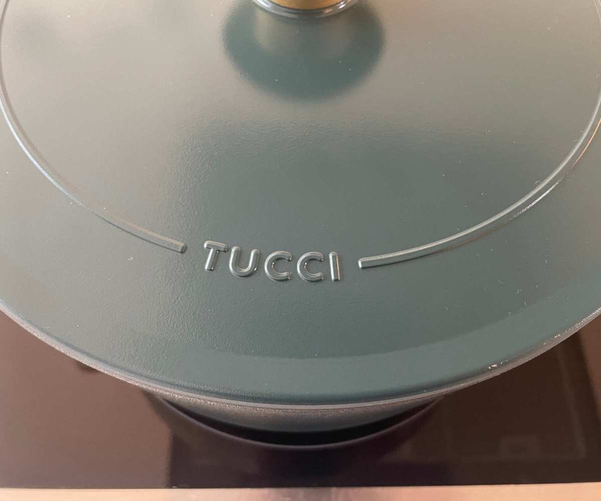 Stanley Tucci x GreenPan close up showing Tucci logo