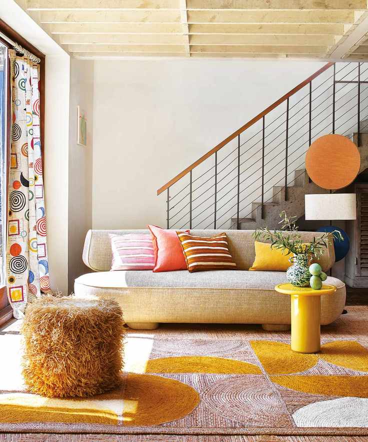 Colorful furniture with unique rug