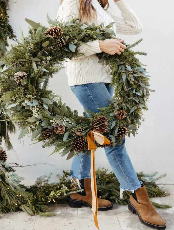 Holiday Decor 2023-Christmas front porch decor with evergreen