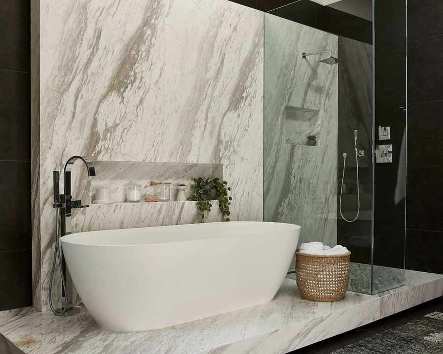 Bathroom with woven baskets