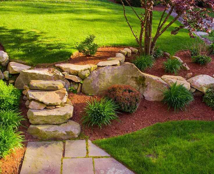 garden steps constructed of rocks in Japanese style garden