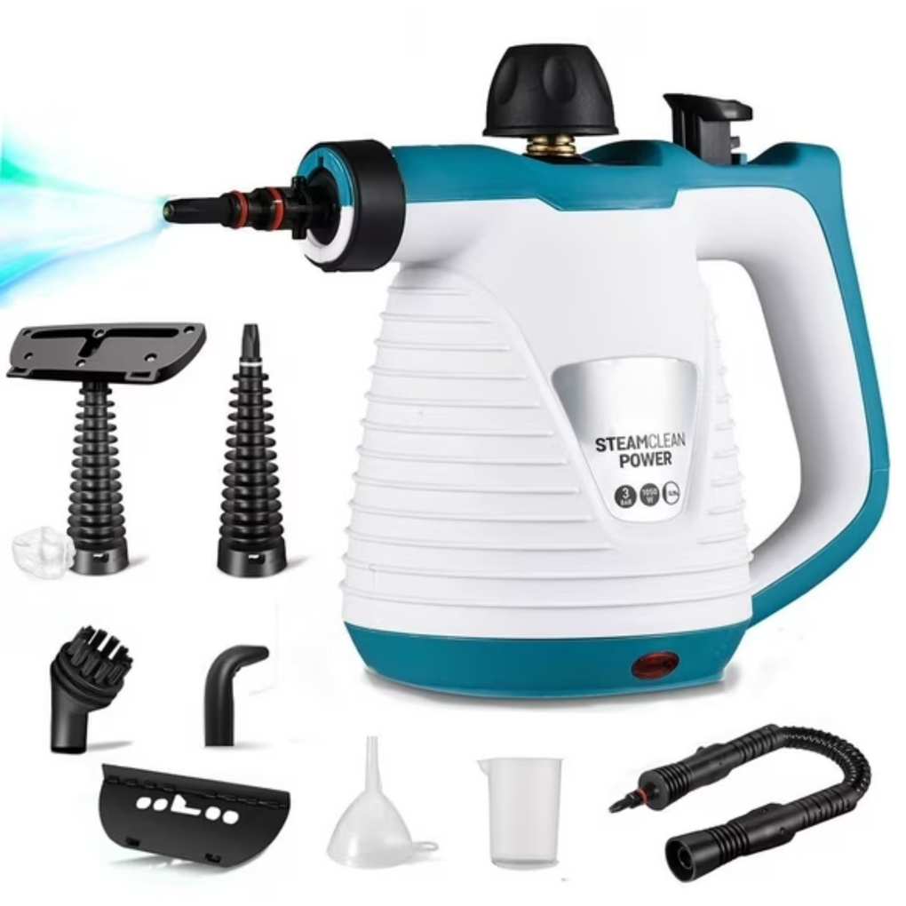 Compact handheld steam cleaner for versatile cleaning tasks.
