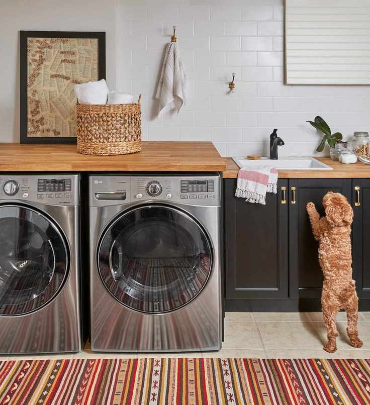 laundry room with butcher block countertop