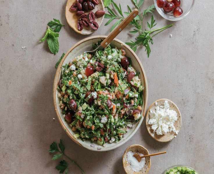 Mediterranean grain bowl with greek salad flavors - foods to boost fertility