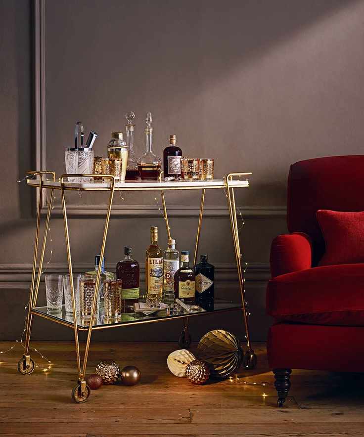 Bar cart with fairy lights