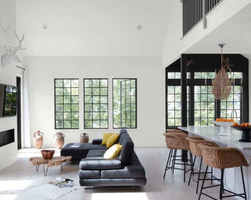 white open plan living and dining room