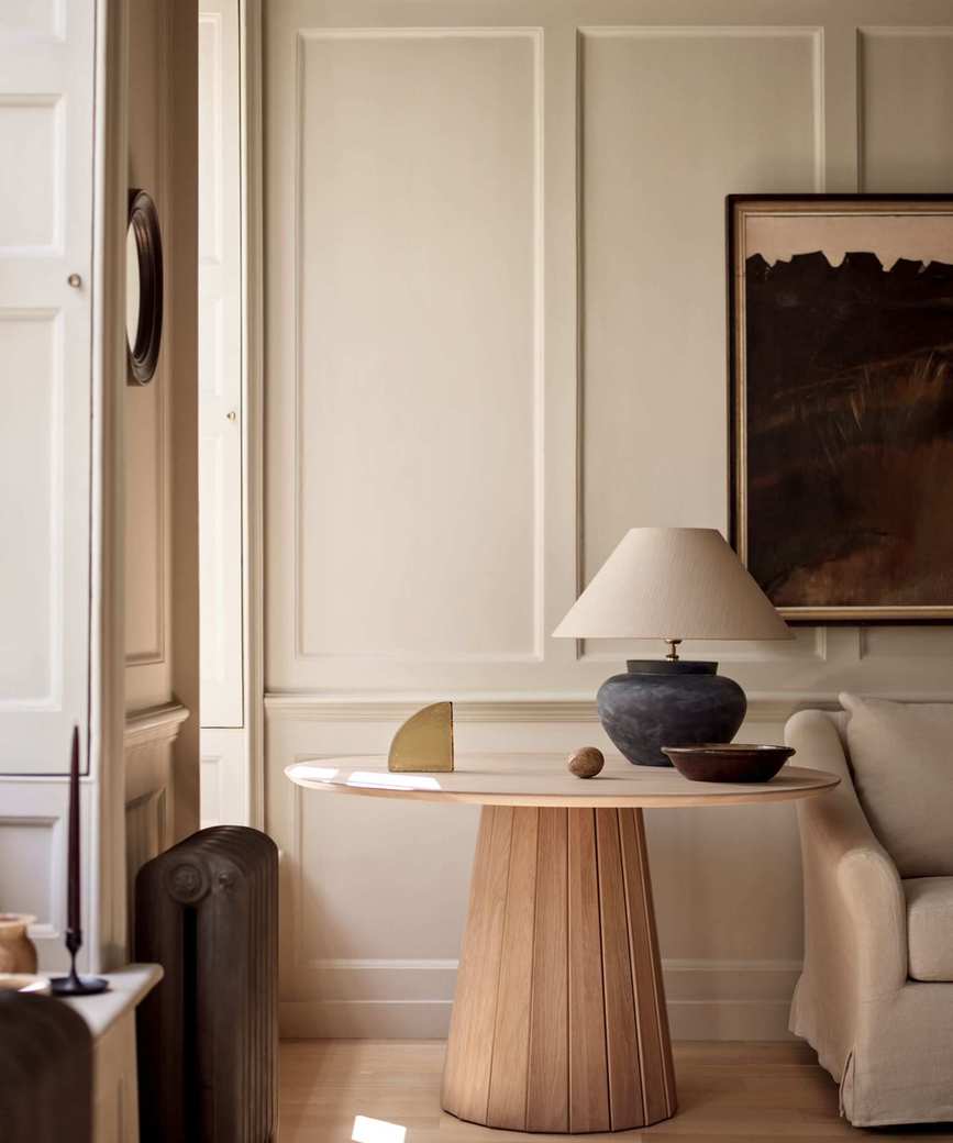 neutral living room with japandi style accents