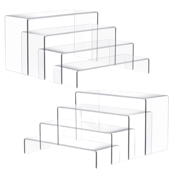 eight acrylic rectangular shelf risers of varying sizes