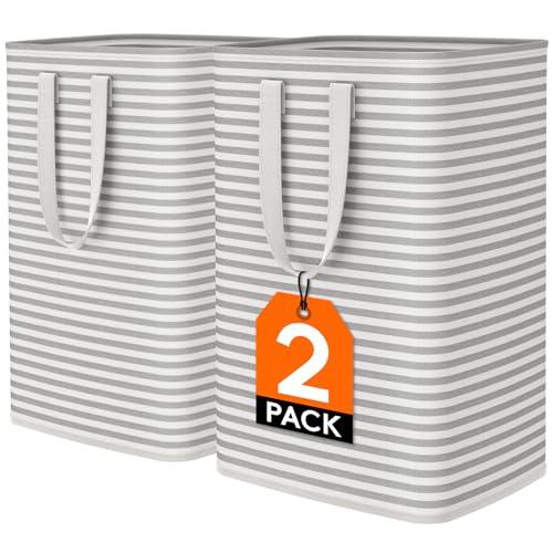Lifewit 2 Pack Laundry Hamper Large Collapsible Laundry Baskets, Freestanding Waterproof Clothes Hamper With Easy Carry Handles in Laundry Room Bedroom Bathroom College Dorm for Adults, Grey, 2 X 80l