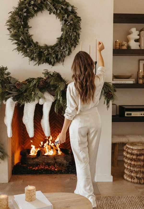 Holiday Decor 2023-Christmas Mantel with evergreen garland