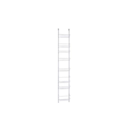 A white Closetmaid Adjustable 8-Tier Wall and Door Rack