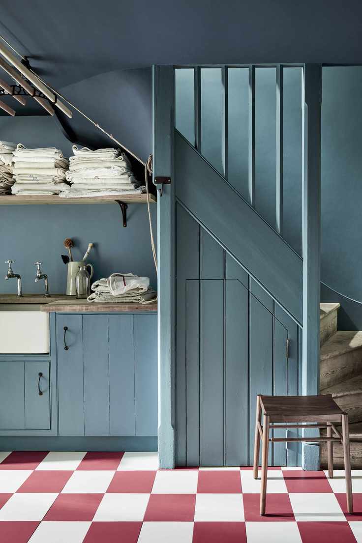 French kitchen with blue cabinets