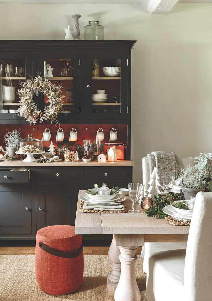 Christmas dining table decorated with foliage