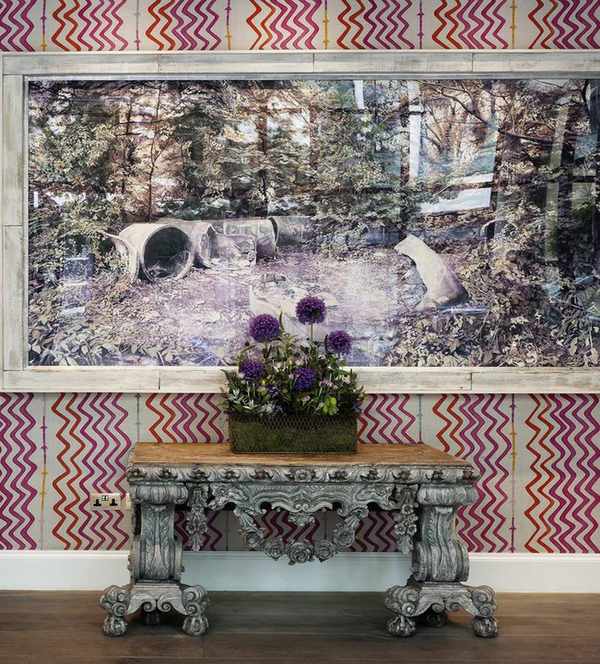 Patterned lobby in a Firmdale Hotel, designed by Kit Kemp