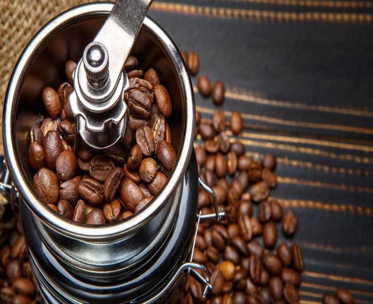 A coffee grinder full of coffee beans