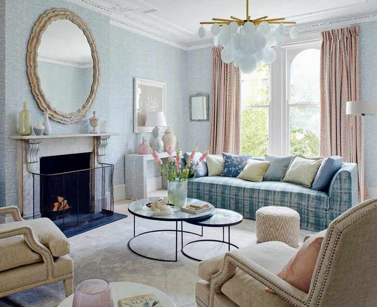 Gold chandelier with pale blue shell