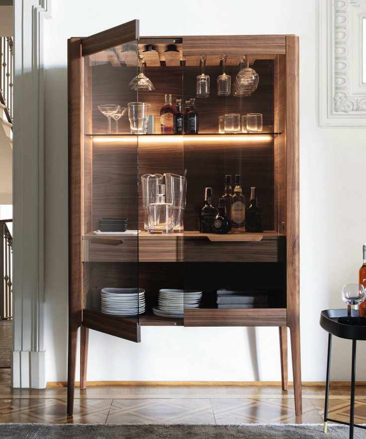 Glass-fronted dresser with integrated LED lights