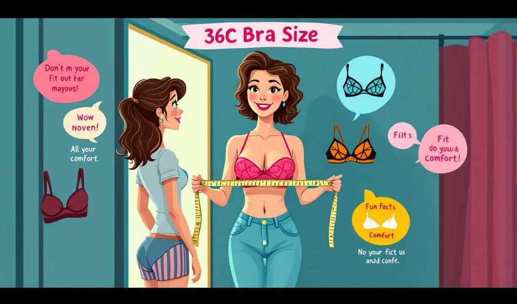 A woman measuring her bust to find the correct bra size, focusing on the 36C size.