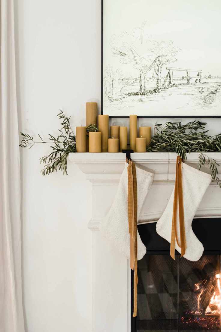 Christmas foliage decorations for mantle and stairway
