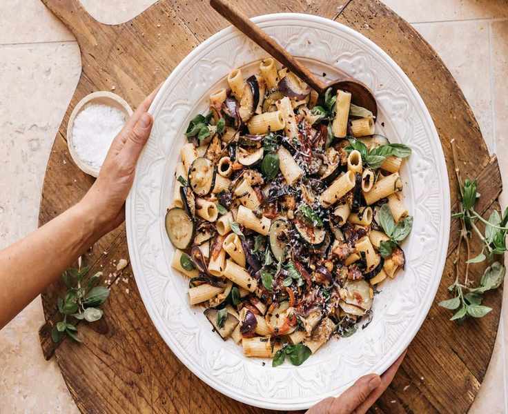 ratatouille roasted vegetable pasta with eggplant, zucchini, and peppers rigatoni recipe
