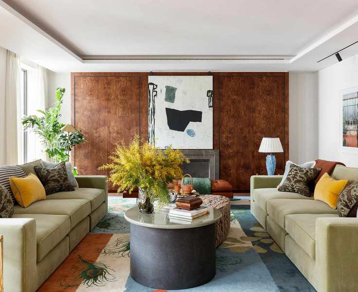 Living room with wood panelling