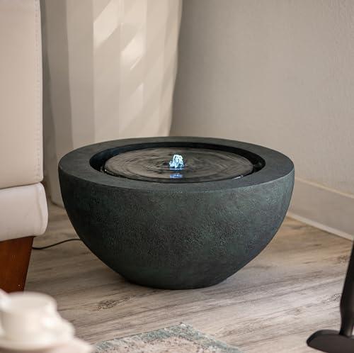 Xbrand 19.8"" W Round Polyresin Indoor/outdoor Sphere Water Fountain W/led Light, Garden Water Fountain, Water Bowl Fountain, Patio Water Fountain, Water Fountain D&amp;eacute;cor, Dark Green, Ams3542-2