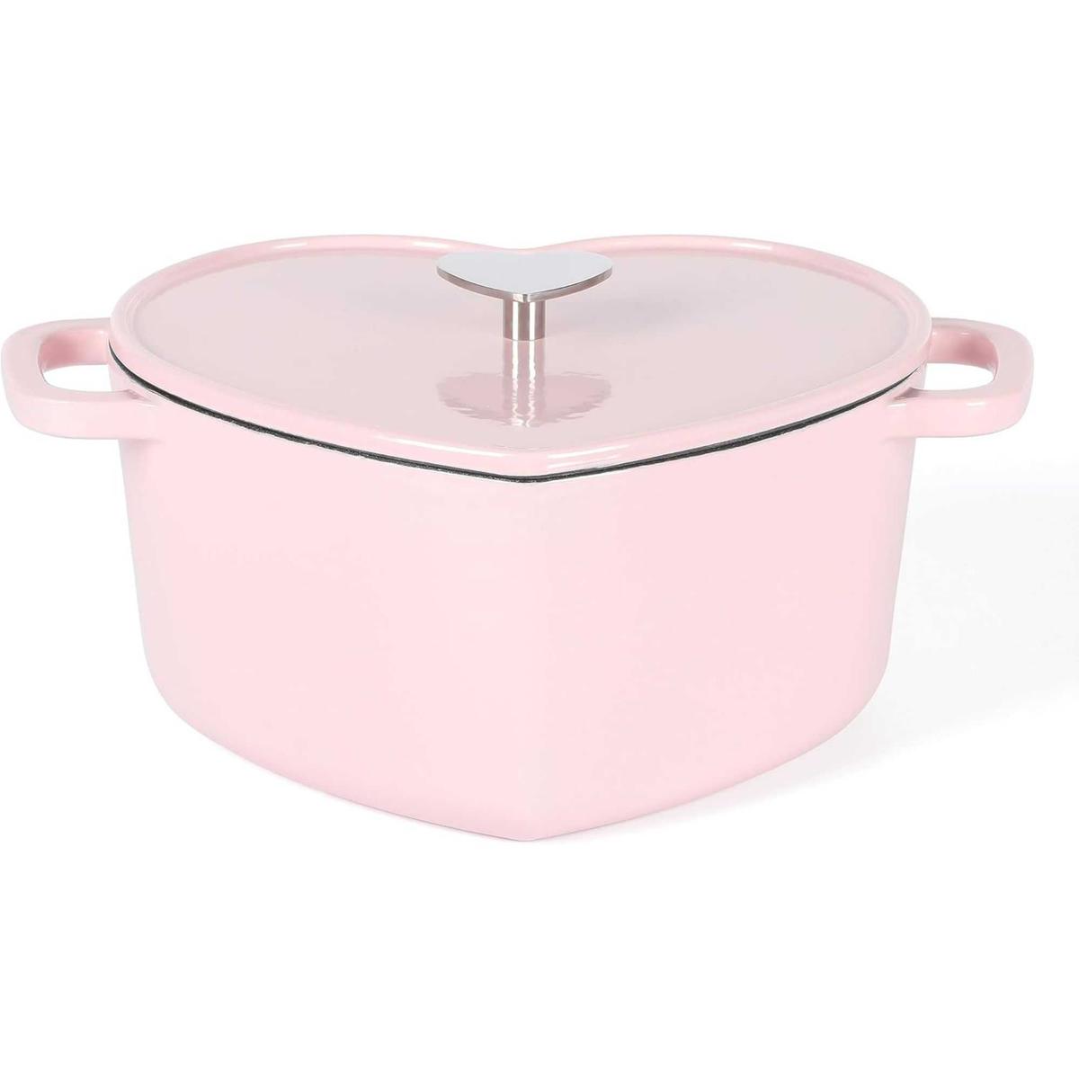 Heart Shaped 4-Quart Enamel Cast Iron Dutch Oven - Pink